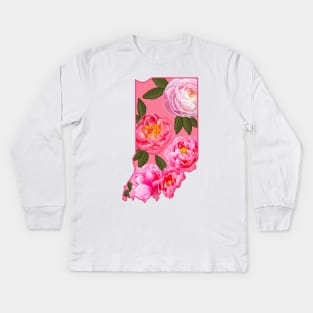 Indiana State Flower Peony Kids Long Sleeve T-Shirt